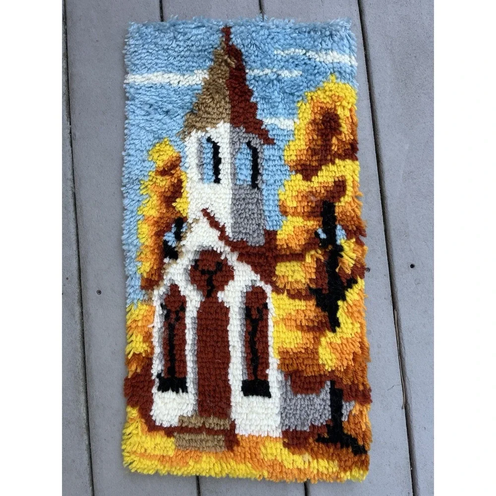 Vogart Crafts Latch Hook Wallhanging Rug Church Fall 12